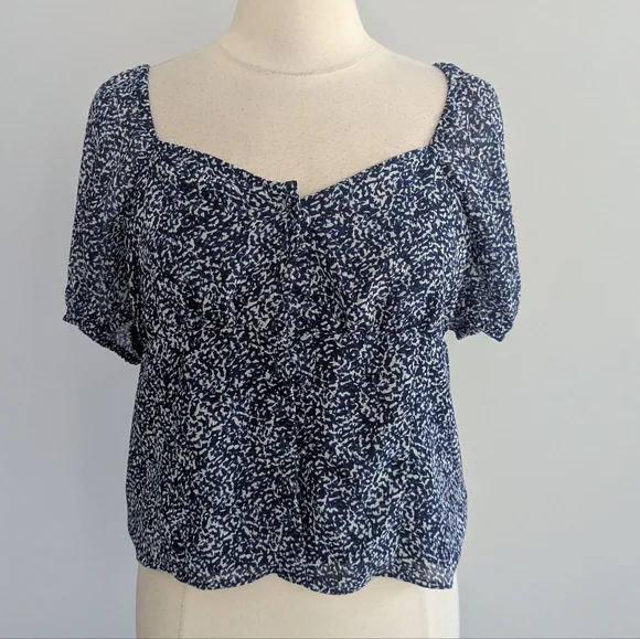 Women's Madewell Blouse Bengali Blue White Blouse 8 Peasant - Picture 2 of 7